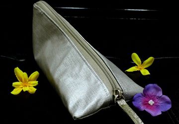 Vegan Makeup Bag, Small Metallic Silver Makeup Pouch, Triangle Zipper Cosmetic Bag, Mini Toiletry Case, Pyramid Pouch