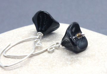 Black Flower Earrings Sterling Silver Glass Earrings