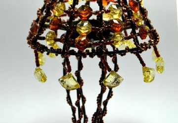 Brown Yellow Beaded Tealight Lamp Shade, Beaded Candle Holder, Brown Decor, Beaded Home Decor, Tealight Candle Holder, Decorative Lamp Shade