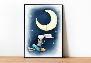 Girl room decor, Printable Nursery Wall Art, Swinging Bunny Nursery Print, Instant Download Nursery Wall Art, Printable Toddler Room Art