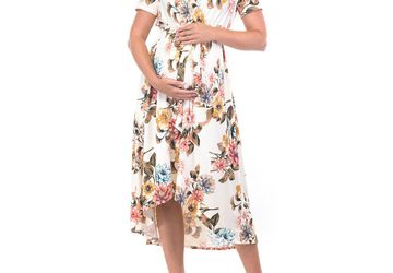 High-Low Floral Dress with a Belt from Mother Bee Maternity | Stylish Maternity Dresses