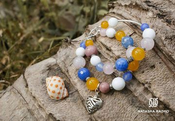 Wristlet with rhodonite, jade, quartz and agate