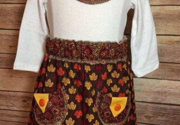 Onsie 3-6 Months with Skirt and Matching Headband, Thanksgiving, Fall Print Material, Ready to Ship, Handmade (Free Shipping)