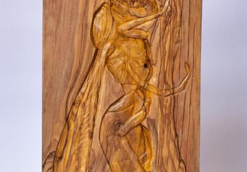 Wasp wood relief, handmade carving, olive wood sculpture, honey gold