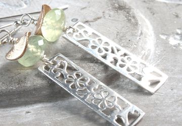 Prehnite Charm Earrings Sterling Silver Gemstone Jewelry Light Green Earrings