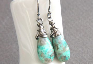 Chrysocolla Earrings Oxidized Silver Gemstone Jewelry   Unique Gifts For Her Turquoise Teardrop Earrings
