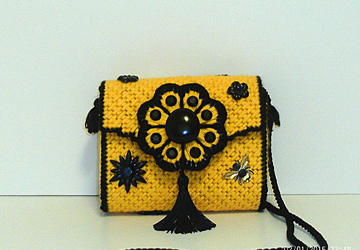 Floral Jeweled Black and Yellow Clutch