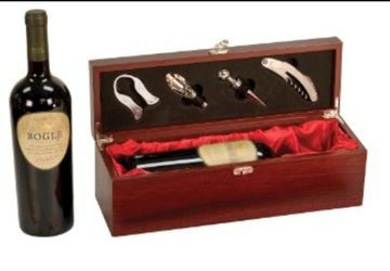 wine boxes with tools with silk lining.