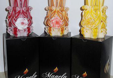 Set of 3 - Rose candle - Unique - Handmade gift candle - Hand Carved candles - 5 inch/ 12cm - red candle - orange candle - yellow candle