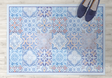 Blue Tiles, PVC Carpet, Home Decor, Area Rug, Floor Rug, Linoleum Rug, Kitchen Rug, Colorful Rugs, New Home Gift, Home Design, Vinyl Rug