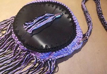 Tamburine Bag/Innertube Bag/ Tamburello Borsa/ Crochet Bag/Makrame Yarn/ Free Shipping!!! /Handmade/ Purple and Black Color/Drum Bag/Tassels