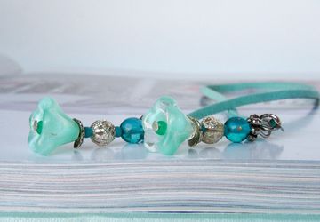 Book Thong Beaded Bookmark Aqua Blue Book Cord String Bookmark with flowers