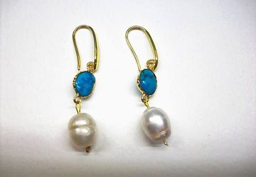 Dangle pearl and turquoise earrings