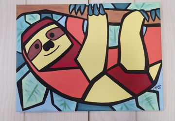 Cubism Sloth Painting, 9x12 Inch Canvas Art, "Picasso's Pets" Series, Sloth Art Deco, Cute Sloth Wall Decor, Geometric Animal Art