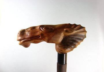 Wood carved walking stick Horse