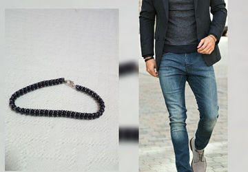 men's bracelet, beaded bracelet, beaded belt, men's jewelry, black bracelet, men's gift, boyfriend's gift, wrist belt