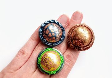 Large adjustable ring, big polymer clay ring, green purple blue brown colorful ring, bright ring, unique ring, Xmas gift idea, massive ring