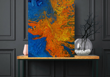 Large Acrylic Pour Painting, Orange Textured Painting, Large Original Painting on Canvas, Abstract Art On 24 x 36 inches