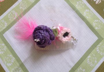 Crochet beaded & glass hair comb