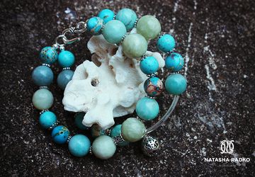 Wristlet with amazonite, variscite, jade and howlite