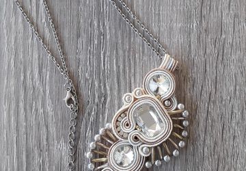 White soutache pendant, bridal necklace, wedding pendant, elegant necklace, wedding accessories, craft jewelry