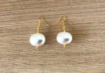 Real Freshwater Pearl Earring Handmade Large Pearl Drops Bridal Gold Earrings