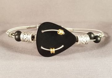 Men's Guitar Pick and Guitar String Bracelet "Black Pick"