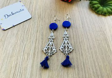 Silver Chandelier Blue Tassel earrings statement earring bestselling items dancer gift