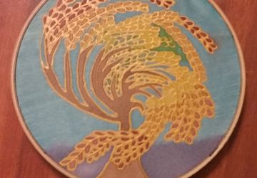 Tree of Seasons 6-inch Silk Painting with Gold Outline