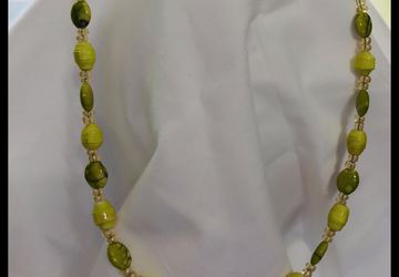 Green paper bead necklace