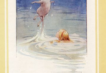 Margaret Tarrant Vintage Plate-Alice in Wonderland--Mouse Leaps in Water-c1930