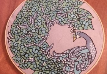 Purple Peacock Silk Painting measuring 10"