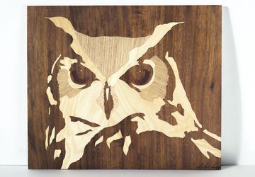 ORIGINAL unique Wooden Owl marquetry of wood art by Andulino