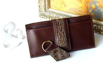 Women's Brown Vegan Leather Wallet and Matching Key Fob