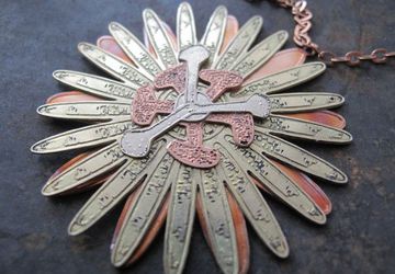 Shiny Passion Flower Pendant,Metal Passiflora Flower Necklace with Brass,Copper and Silverplated Brass Layers