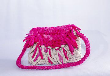 Boho Bag Free Shipping!!! /T-shirt Yarn Bag/Crochet Handmade Bag/Cotton Bag/Beige Pink TwoColor Bag/Summer Bag/Hobo Bag
