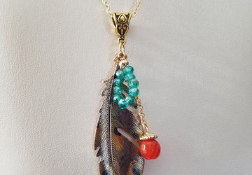 Native American Jewelry/Native American Feather Necklace/Gold Feather Necklace/Tribal Feather Necklace/Bohemian Feather Necklace