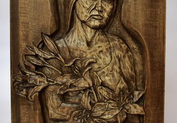 Evanescence wood relief, handmade carving, basswood sculpture, walnut brown
