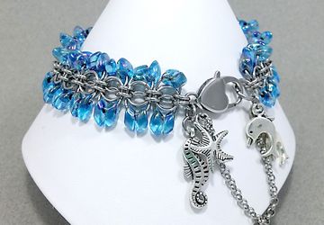 Bracelet , Stainless Steel Chain Mail & Japanese Glass Magatama Beads