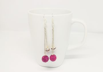 Chain Earrings Long Statement Earrings Fuschia Crystal Drops Hot Pink silver earring druzy Asymmetric chain jhumka bday jewelry gift for her