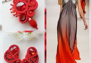 red soutache set, unique jewelry, soutache pendant, lobe earrings, ethnic necklace and earrings, elegant outfit, fine jewelry