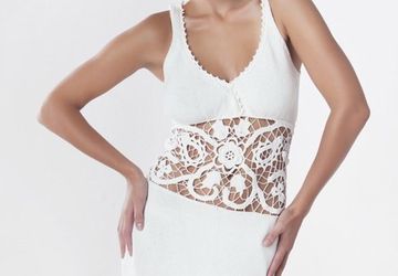 White silk dress with lace insertion