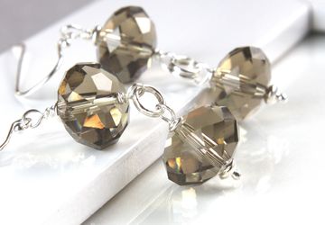 Brown Earrings Sterling Silver Qartz Glass   Christmas Gifts For Wife  Handmade Jewelry  Casual  Earrings