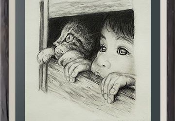 Cat Lovers Charcoal Drawing