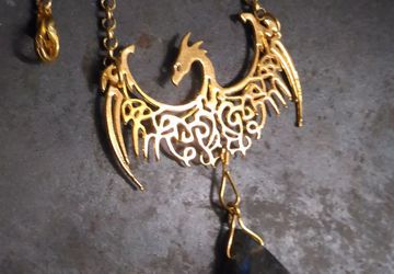 Dragon Necklace with Labradorite Stone,Goldplated Brass Dragon Pendant