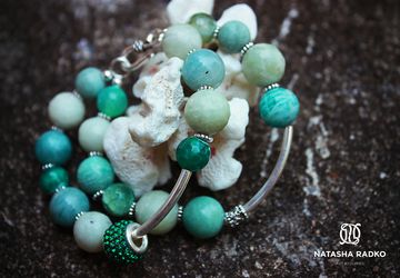 Wristlet with amazonite, jadeite and emerald agate