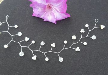 Hair vine pearl beads and crystals silver plated