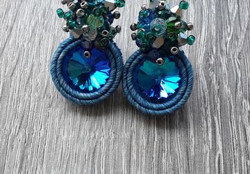soutache lobe earrings, crystal jewels, elegant jewellery, blue earrings