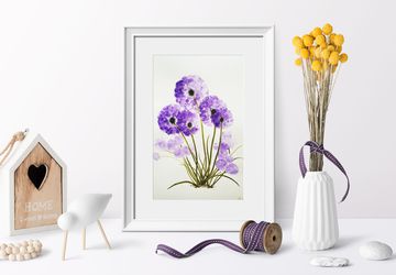 Purple flower wall art watercolor,  rustic flower botanical art, painting for living room