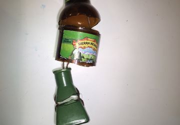 Glass antique bottle and coin, windchime